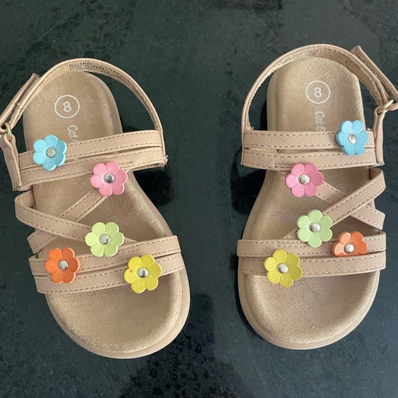 Cat & Jack Tan Kids Sandals with Colorful Flowers - Picture 1 of 4